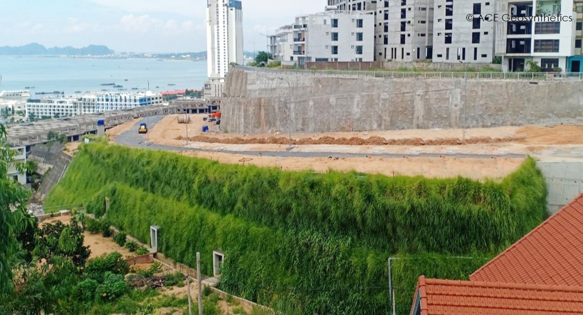 ACEGrid® Reinforced Embankment for a Road Widening Project in Cai Dam Geleximco Urban Area, Ha Long City, Vietnam